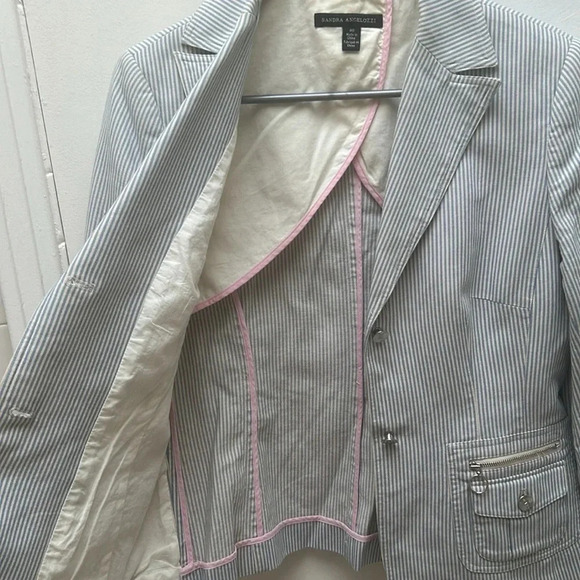 SANDRA ANGELOZZI Femme De Carriere  Tailored Summer Blazer blue white pinstriped - Picture 6 of 7